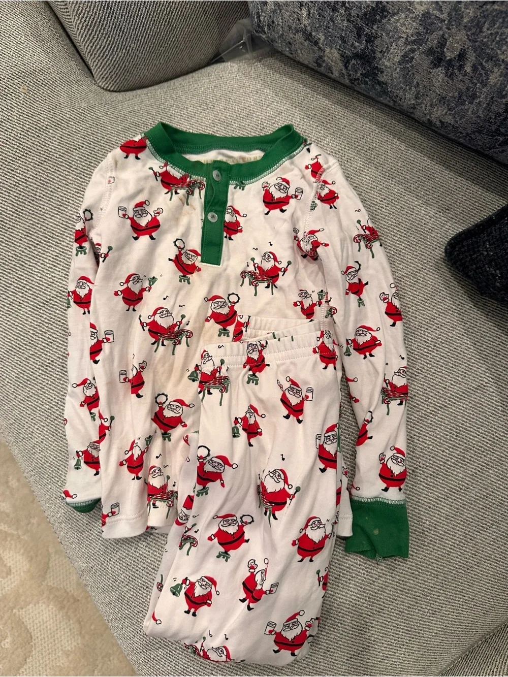 Kids Holiday Santa Print Cotton Pajamas - Red & Green